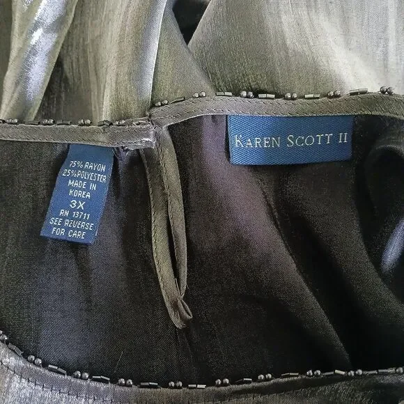 Karen Scott 3X Metallic Gray Shiny Round Neck Sleeveless Lightweight Blouse Top - Picture 7 of 7